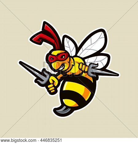Ninja Bee  Cartoon Mascot Logo Design Illustration Vector For Esport, Gaming Or Team