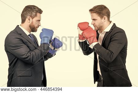 Relentless Struggle And Success. Confident Men Ready For Corporate Battle. Business Knockout.