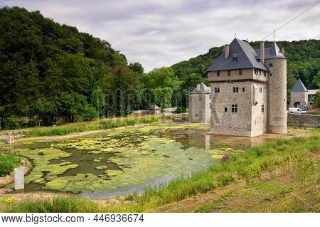 View At The Medieval Castle In The Belgian Village Crupet In The Province Namur