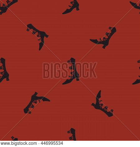 Seamless Abstract Style Pattern With Black Women Shoes Silhouettes. Red Background.