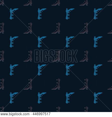 Dark Seamless Fashion Pattern With Blue And Grey Women Boots Silhouettes. Style Accessory Backdrop. 