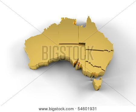 Australia map 3D gold with states stepwise and clipping path