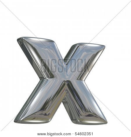 Metal polished glossy lovercase letter x from chrome solid alphabet isolated on white