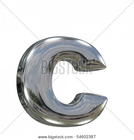 Metal polished glossy lovercase letter c from chrome solid alphabet isolated on white
