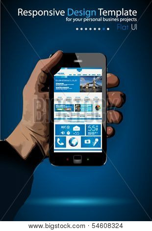 UI Flat Design Elements in a modern Smartphone ina hand: Original web template