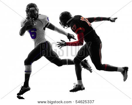 one american football player in silhouette shadow on white background