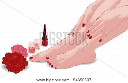 Female feet and hands, manicures and pedicures