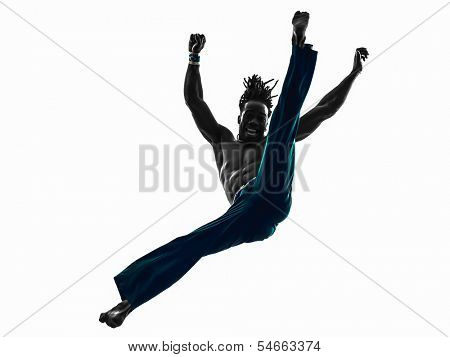 one man capoiera dancer dancing silhouette studio isolated on white background