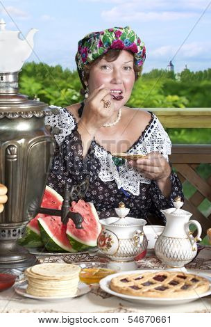 Portrait Of Caucasian Woman With Tea