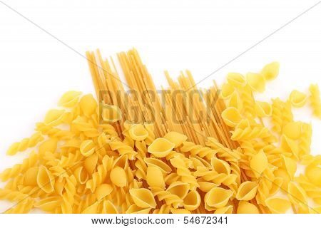 Yellow Italian pasta in different forms