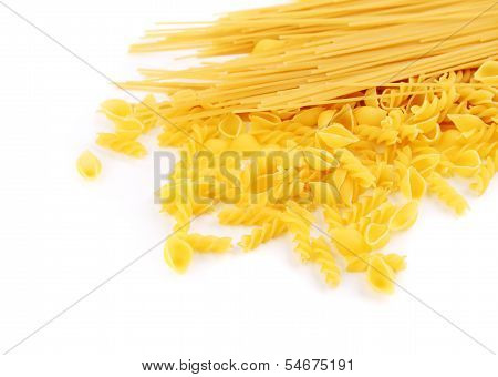 Yellow Italian pasta in different forms