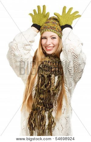 Smiling Woman Joking Like Santa Deer