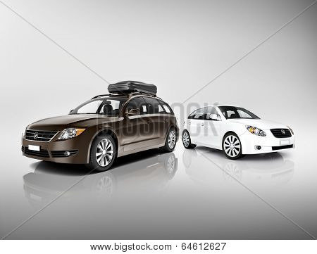 Three Dimensional Image of Black and White Cars