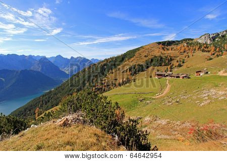 ROFAN, AUSTRIA -  OCTOBER 26 : Hiking trail in Rofan, Austria on October 26, 2013 during the Autumn season. 