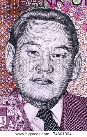 MAURITIUS - CIRCA 2009: Sir Moilin Jean Ah-Chuen (1911-1991) on 25 Rupees 2009 Banknote from Mauritius. 