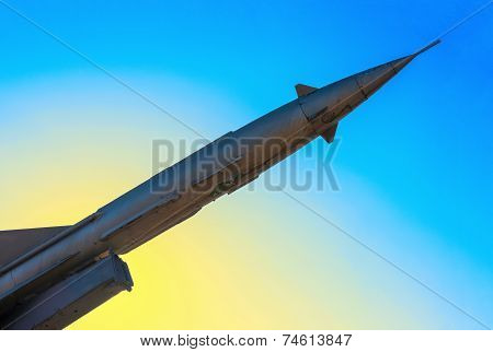 Rusty Antiaircraft Rocket Of A Surface-to-air Missile System Are Aimed At The Blue Sky