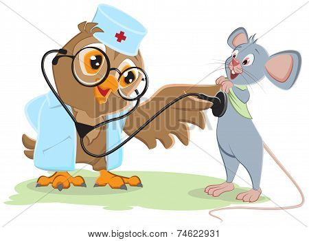 Owl doctor and patient mouse