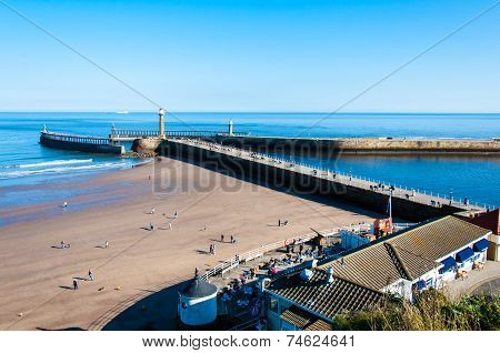 View Of Whitby Beach In A Sunny Autumn Day, UK