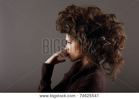 Upset. Profile Of Young Thoughtful Woman