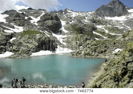 Vedle jezera Blanc u Chamonix Mont blanc