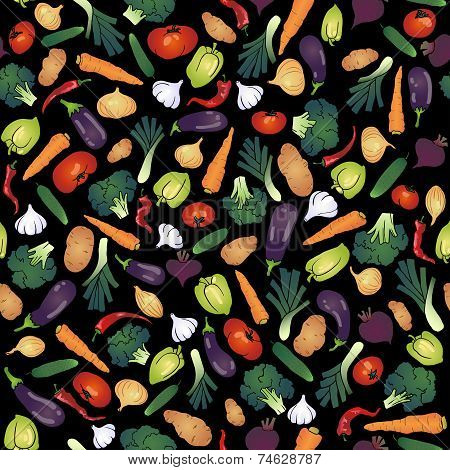 vegetables seamless  pattern. black background