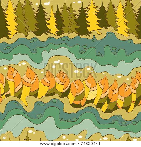 autumn forest and river seamless pattern