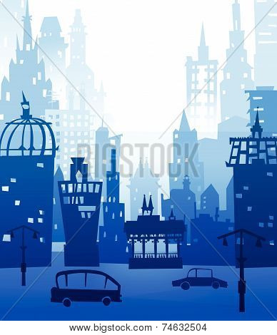 City roads and motorways with lots of traffic. Commuting time illustration