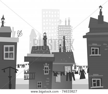 City roads and motorways with lots of traffic. Commuting time illustration