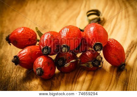 Hawthorn On Wooden Table Background
