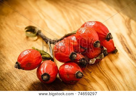 Hawthorn On Wooden Table Background