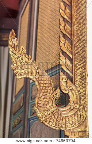 Detail of Carved Naka in Thai temple