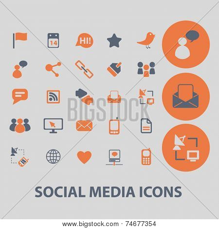 social media, blog, community icons, signs, illustrations, vector, set