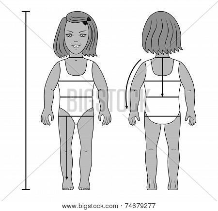 Standing Girl Preschooler Tailor Measurements Vector