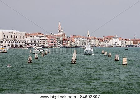 Doges Palace And Water Traffic In Summer Venice