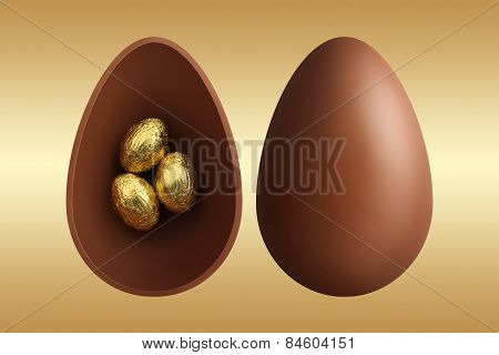 chocolate Easter eggs on gold background