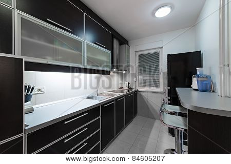 Minimalism Style Kitchen Interior In Monochrome Tones