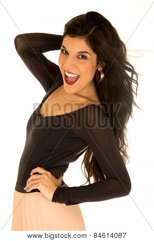 Confident Dark Complected Female Model With Her Hands On Her Hips