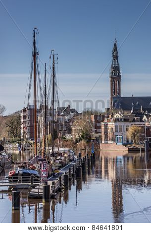 Old Ships And The Jozef Cathedral In Groningen