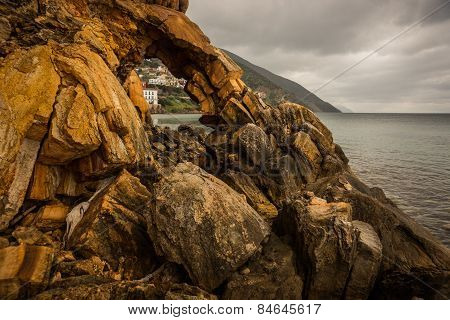 Rock Formations On The Beach  In Loutra Edipsou, Evia, Greece