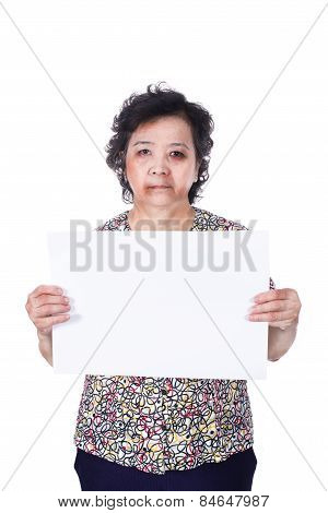 Senior Abuse Or Elder Mistreatment With A Black Eye Bruised And Injured Holding Empty Horizontal Bla