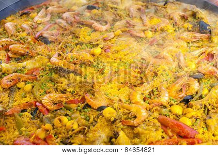 paella with seafood, market in Forcalquier, Provence, France
