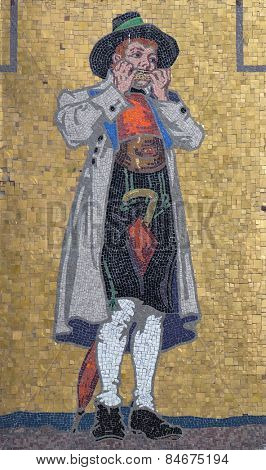 GRAZ, AUSTRIA - JANUARY 10, 2015: Mosaic on the house facade, Glockenspielplatz in Graz, Styria, Austria on January 10, 2015.