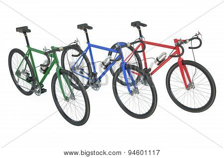 Three Colored Bicycles Closeup