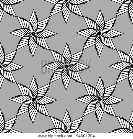 Geometrical Ornamental Star, Symbol Of The Sun. Islan Star. Seamless Pattern. Monochrome Vector Illu