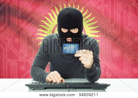 Concept Of Cybercrime With National Flag On Background - Kyrgyzstan