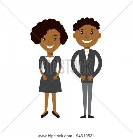 Couple of business woman and business man. Black afroamerican business people flat illustration