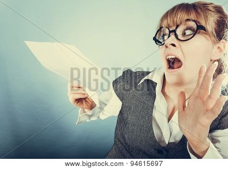 Fly Fear. Woman Holding Airplane In Hand.