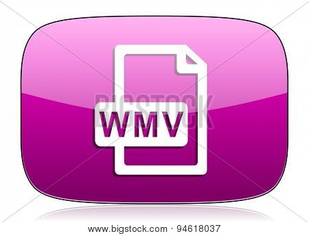 wmv file violet icon  original modern design for web and mobile app on white background with reflection 