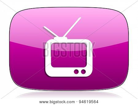tv violet icon television sign original modern design for web and mobile app on white background with reflection 