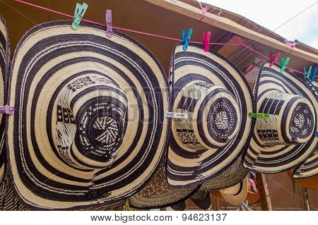 Traditional Colombian handmade hats sombrero vueltiao or volteado from street vendors Colombia most